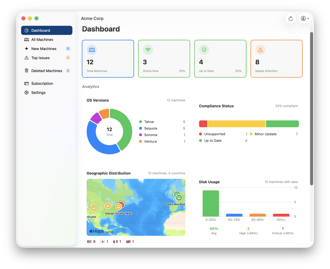 Overlight admin app showing fleet status